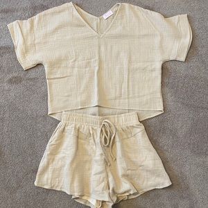 Pink Lily Tan Gauze Shorts and Top Matching Set
